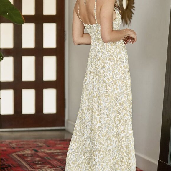 NWT Lulus Love in the Moment Yellow Floral Print Surplice Maxi Dress (size S) - Picture 4 of 12